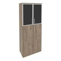 Шкаф высокий широкий (2 средних фасада ЛДСП + 2 низких фасада стекло лакобель черное в раме) ONIX O.ST-1.7R black